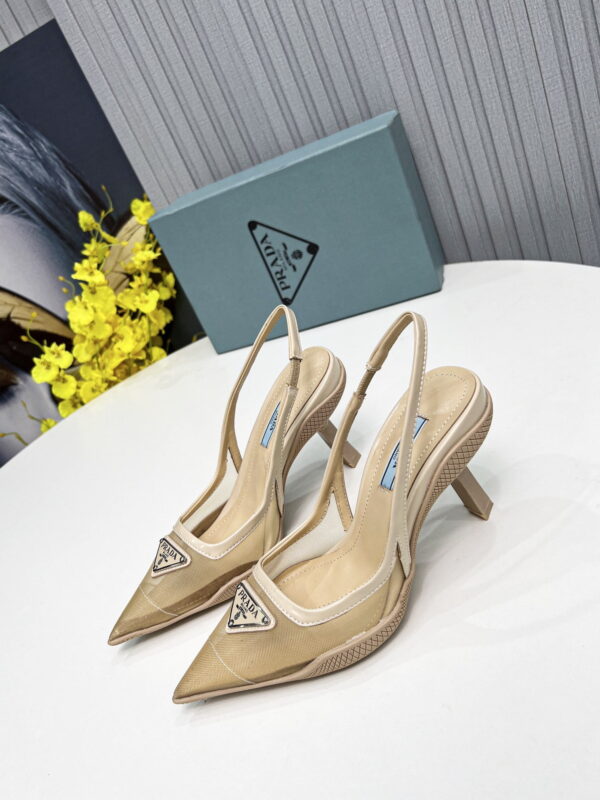 Prada Mesh Fabric Slingback Pumps Beige For Women PRD 1I828M_099_F0F24_F_045