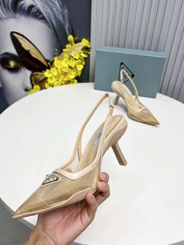 Prada Mesh Fabric Slingback Pumps Beige For Women PRD 1I828M_099_F0F24_F_045