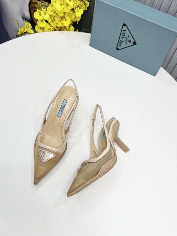 Prada Mesh Fabric Slingback Pumps Beige For Women PRD 1I828M_099_F0F24_F_045