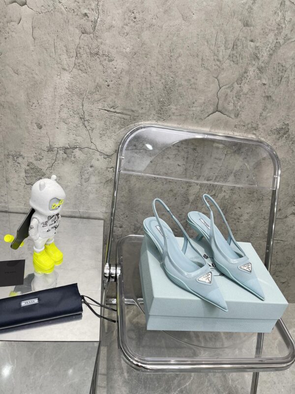 Prada Mesh Fabric Slingback Pumps Light Blue For Women PRD