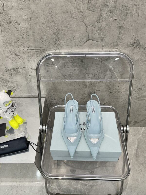 Prada Mesh Fabric Slingback Pumps Light Blue For Women PRD
