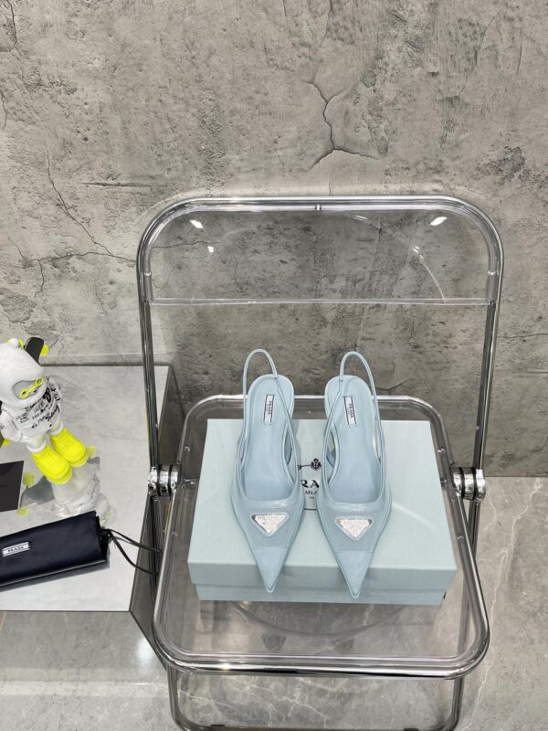 Prada Mesh Fabric Slingback Pumps Light Blue For Women PRD