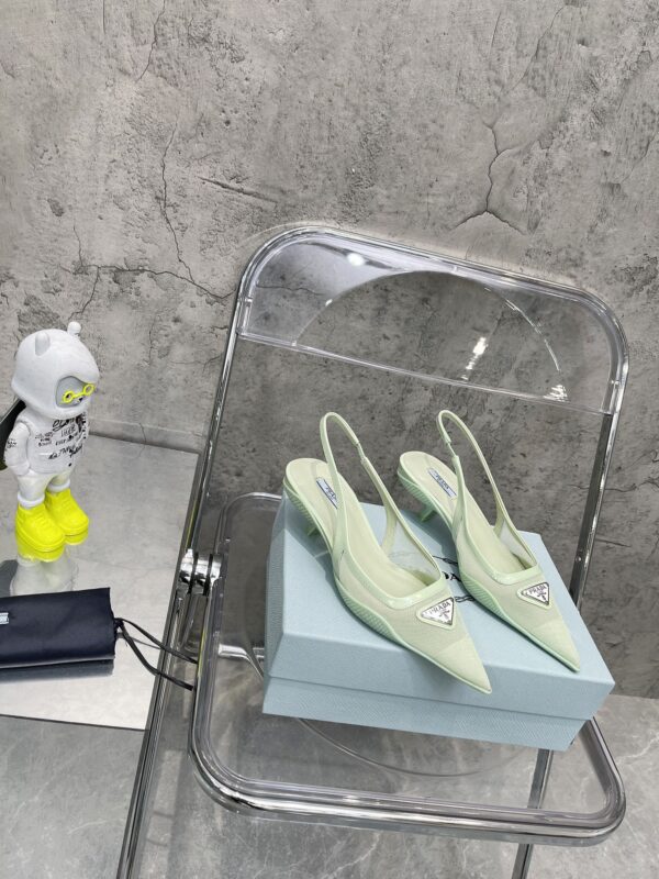 Prada Mesh Fabric Slingback Pumps Light Green For Women PRD