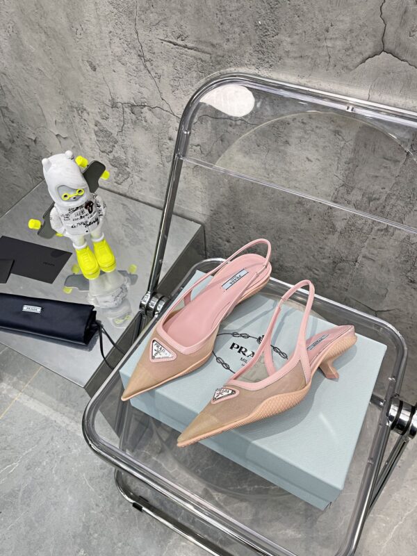 Prada Mesh Fabric Slingback Pumps Pink For Women PRD