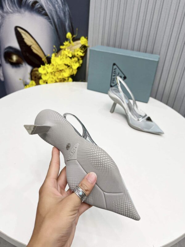 Prada Mesh Fabric Slingback Pumps Silver For Women PRD