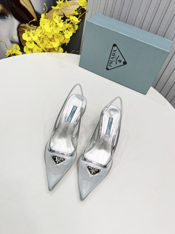 Prada Mesh Fabric Slingback Pumps Silver For Women PRD