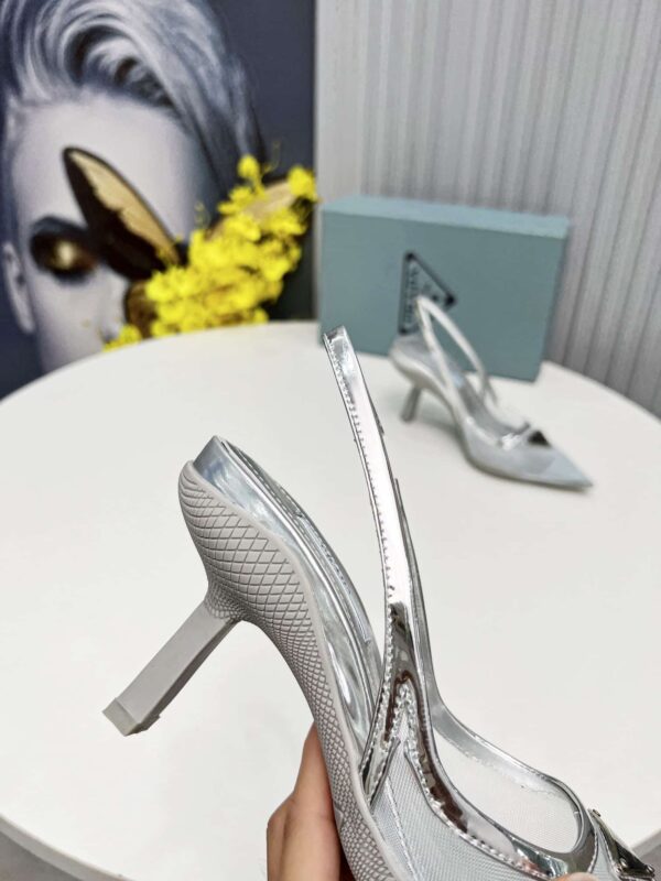 Prada Mesh Fabric Slingback Pumps Silver For Women PRD