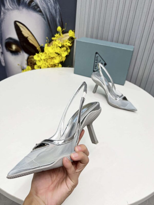 Prada Mesh Fabric Slingback Pumps Silver For Women PRD