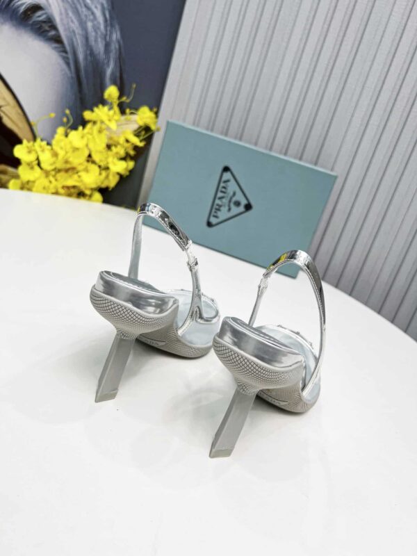 Prada Mesh Fabric Slingback Pumps Silver For Women PRD