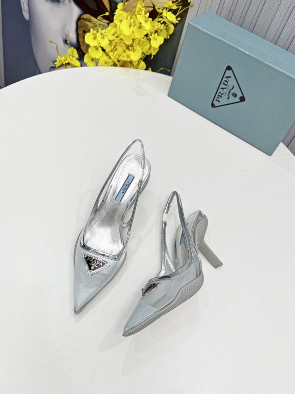 Prada Mesh Fabric Slingback Pumps Silver For Women PRD