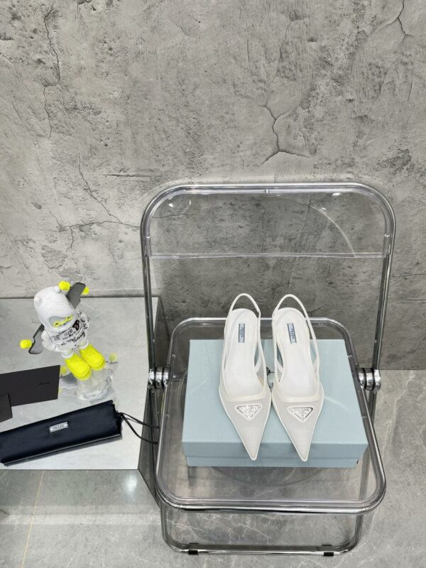 Prada Mesh Fabric Slingback Pumps White For Women PRD
