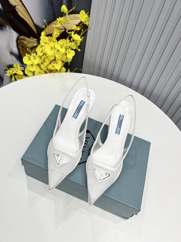 Prada Mesh Fabric Slingback Pumps White For Women PRD