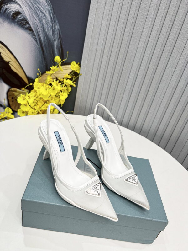 Prada Mesh Fabric Slingback Pumps White For Women PRD