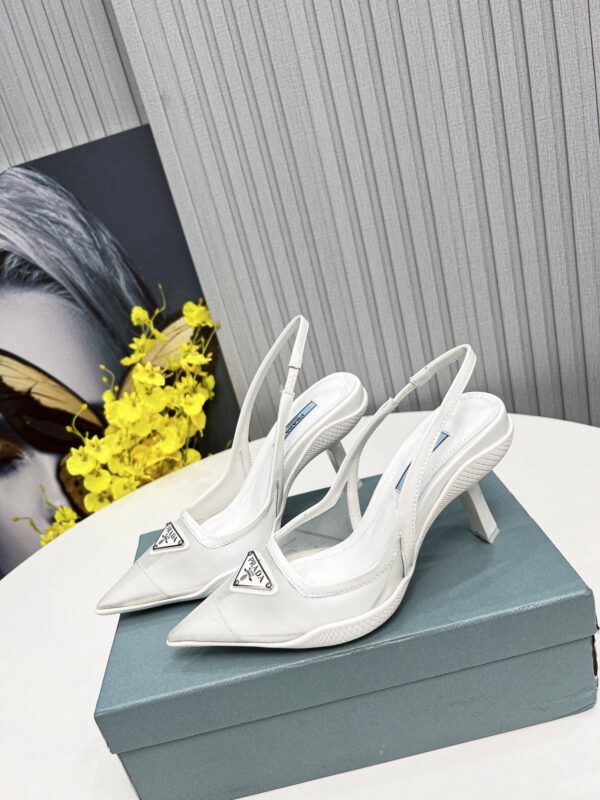 Prada Mesh Fabric Slingback Pumps White For Women PRD