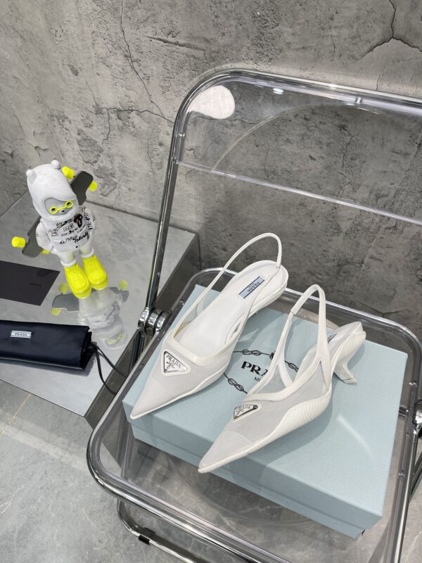 Prada Mesh Fabric Slingback Pumps White For Women PRD