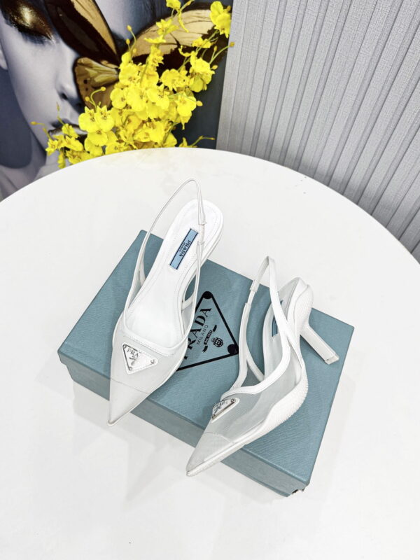 Prada Mesh Fabric Slingback Pumps White For Women PRD