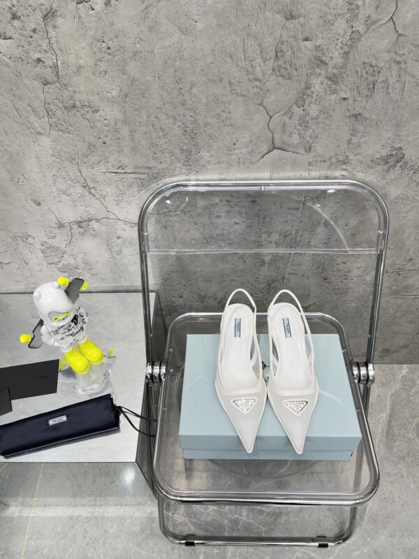 Prada Mesh Fabric Slingback Pumps White For Women PRD