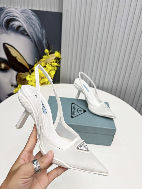Prada Mesh Fabric Slingback Pumps White For Women PRD