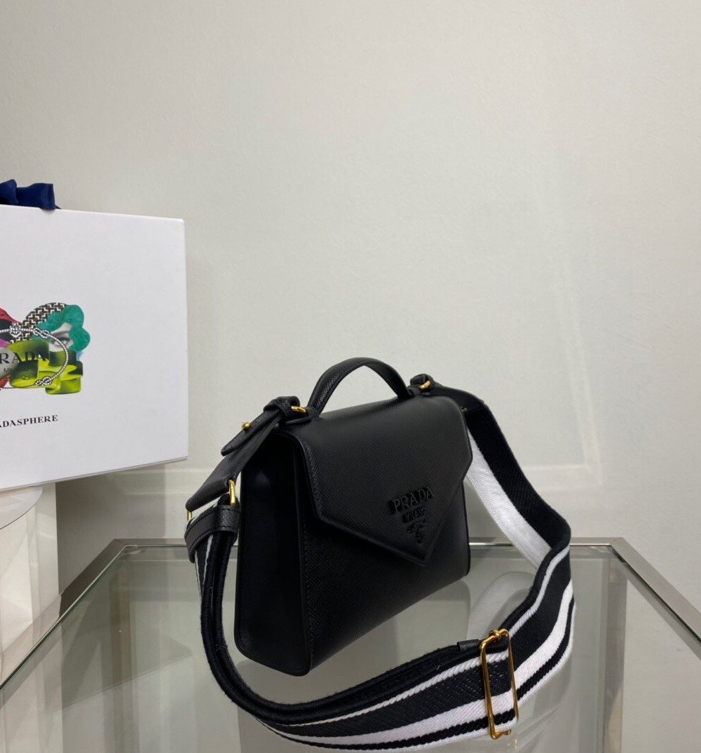 Prada Monochrome Saffiano Bag Black For Women, Women's Bags 8.2in/21cm 1BD317_2ERX_F0002_V_3O3