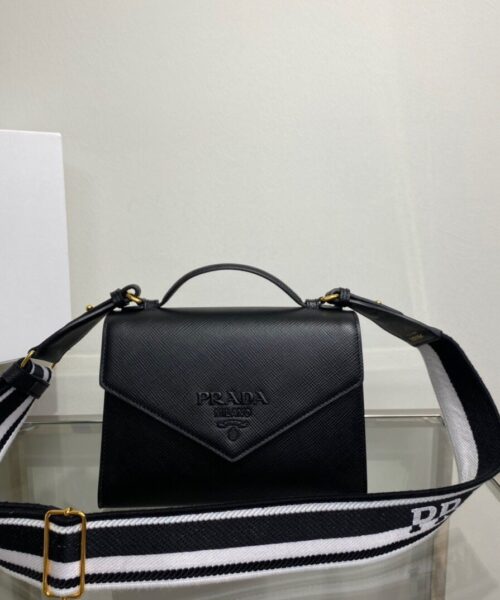 Prada Monochrome Saffiano Bag Black For Women, Women's Bags 8.2in/21cm 1BD317_2ERX_F0002_V_3O3