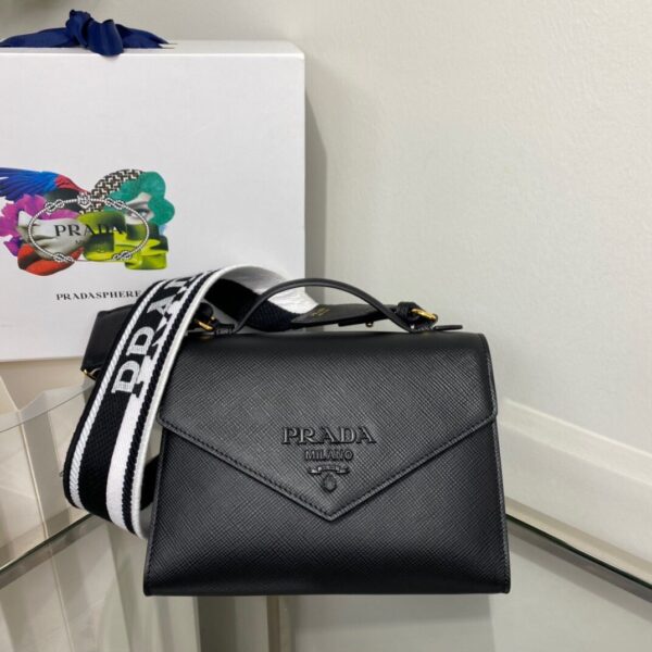 Prada Monochrome Saffiano Bag Black For Women, Women's Bags 8.2in/21cm 1BD317_2ERX_F0002_V_3O3
