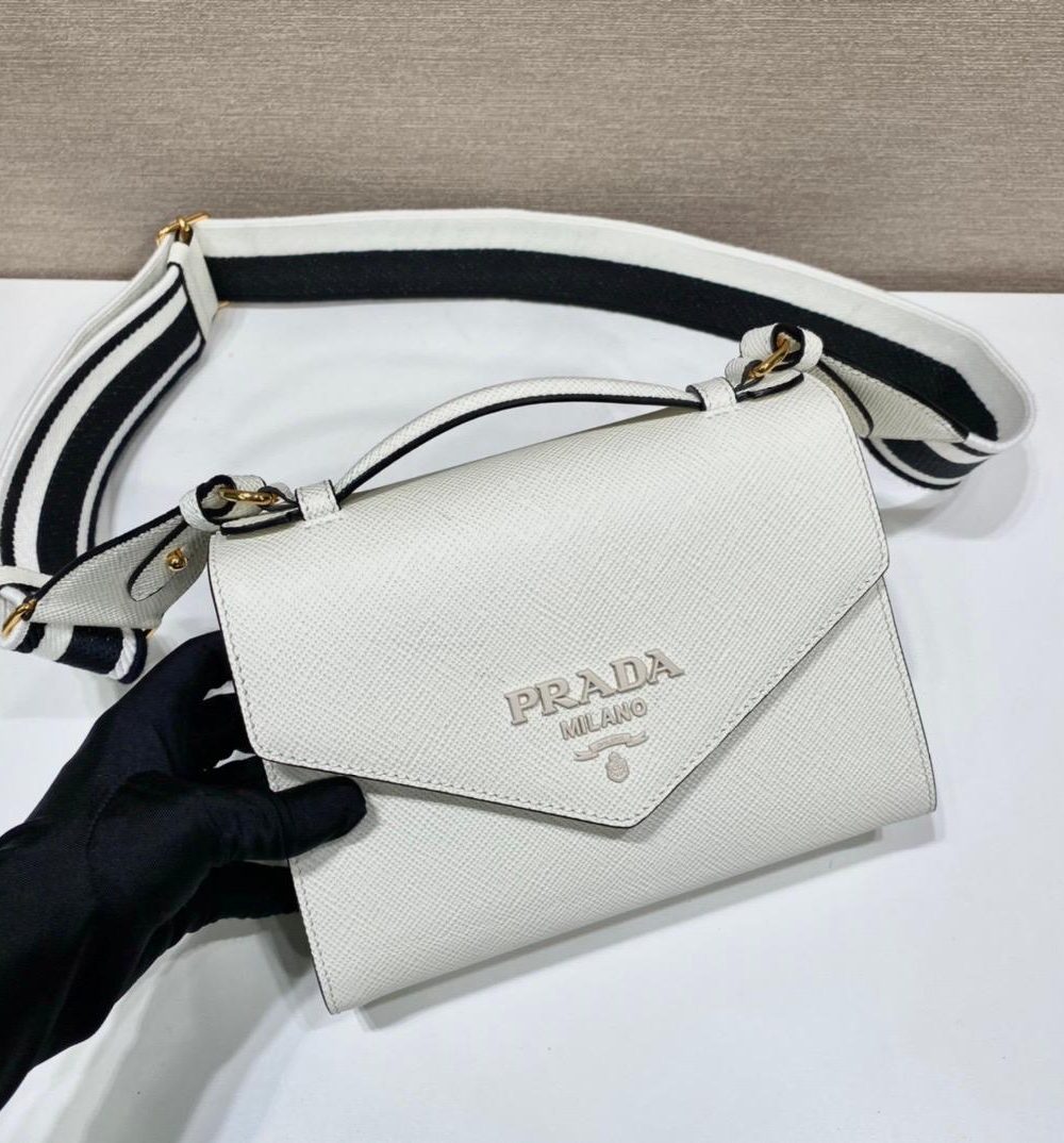 Prada Monochrome Saffiano Bag White For Women, Women's Bags 8.2in/21cm 1BD317_2ERX_F0009_V_3O3