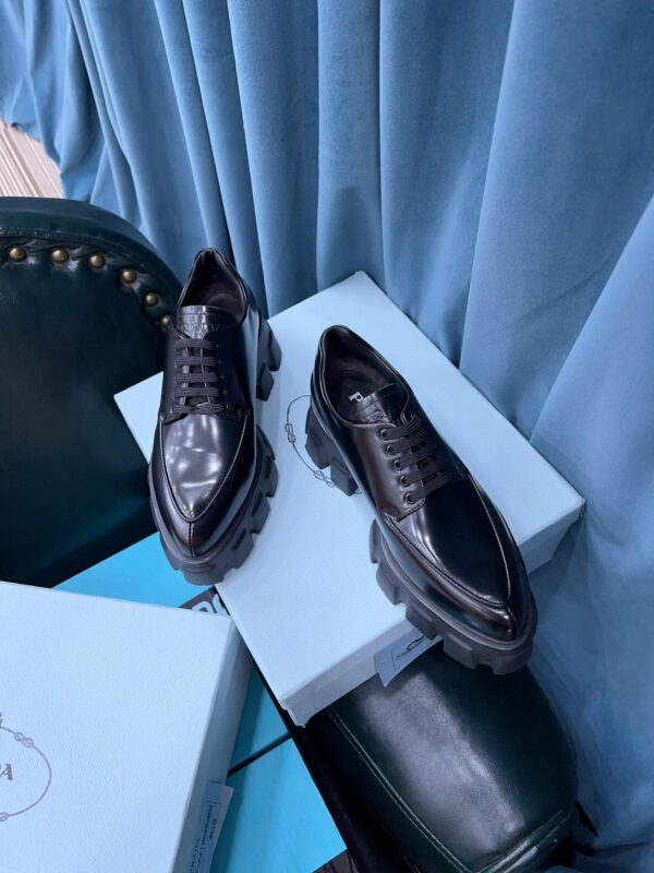 Prada Monolith Brushed Lace-Up Shoes Black For Women 2.4in/60mm PRD