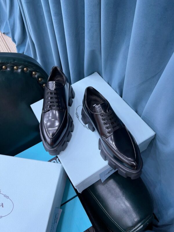 Prada Monolith Brushed Lace-Up Shoes Black For Women 2.4in/60mm PRD