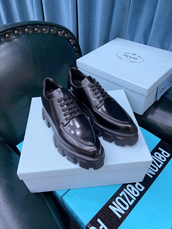 Prada Monolith Brushed Lace-Up Shoes Black For Women 2.4in/60mm PRD
