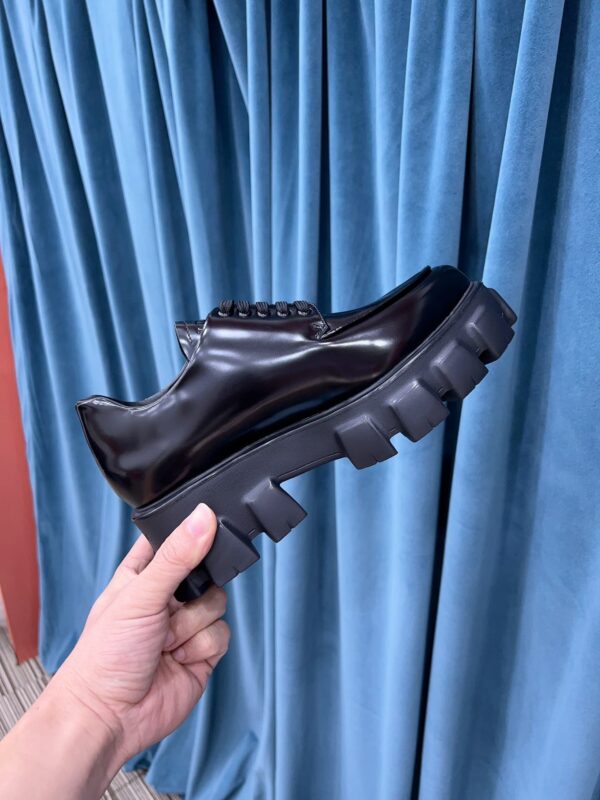 Prada Monolith Brushed Lace-Up Shoes Black For Women 2.4in/60mm PRD
