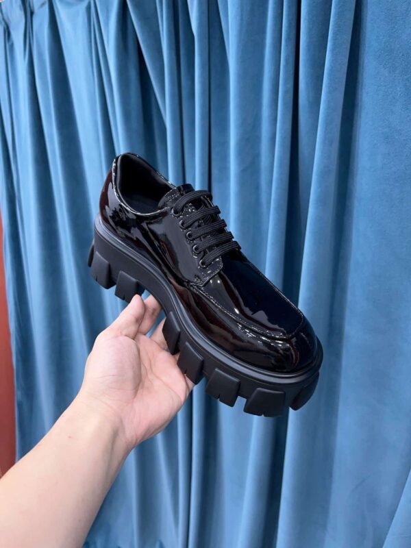 Prada Monolith Brushed Lace-Up Shoes Shiny Black For Women 2.4in/60mm PRD 