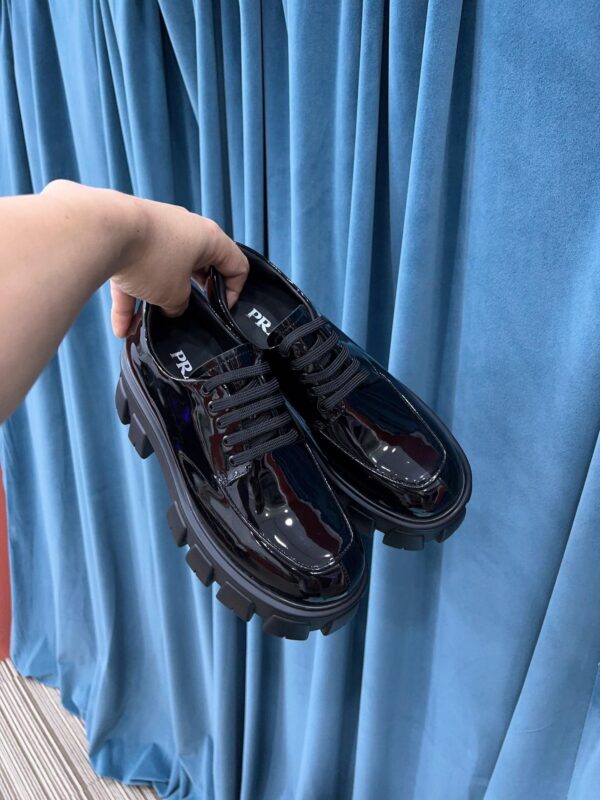 Prada Monolith Brushed Lace-Up Shoes Shiny Black For Women 2.4in/60mm PRD 