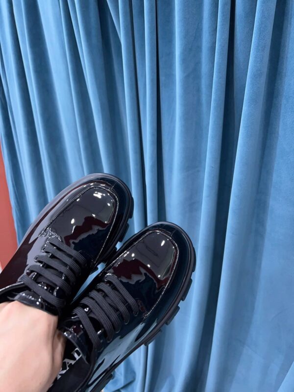 Prada Monolith Brushed Lace-Up Shoes Shiny Black For Women 2.4in/60mm PRD 