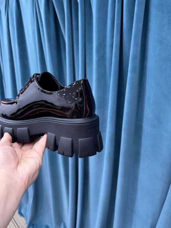 Prada Monolith Brushed Lace-Up Shoes Shiny Black For Women 2.4in/60mm PRD 
