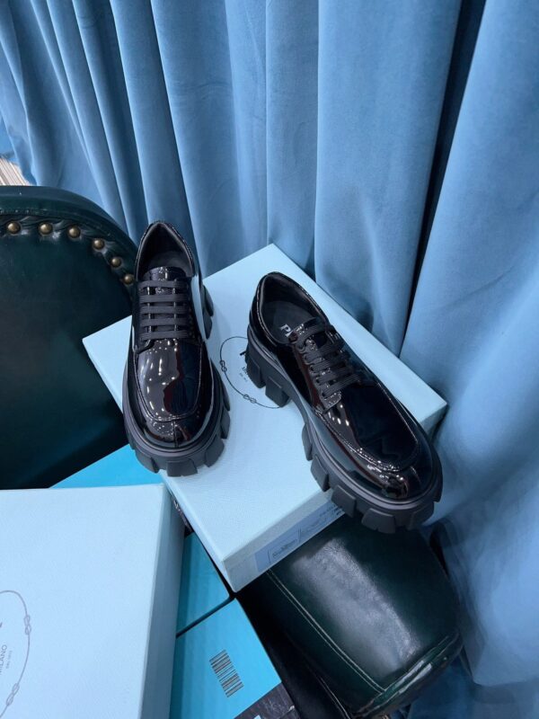 Prada Monolith Brushed Lace-Up Shoes Shiny Black For Women 2.4in/60mm PRD 