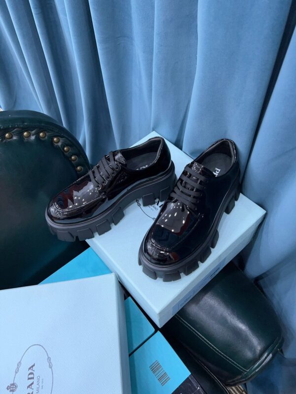 Prada Monolith Brushed Lace-Up Shoes Shiny Black For Women 2.4in/60mm PRD 