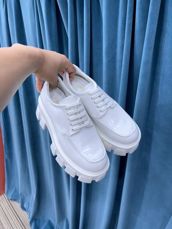 Prada Monolith Brushed Lace-Up Shoes White For Women 2.4in/60mm PRD 2EE356_B4L_F0009