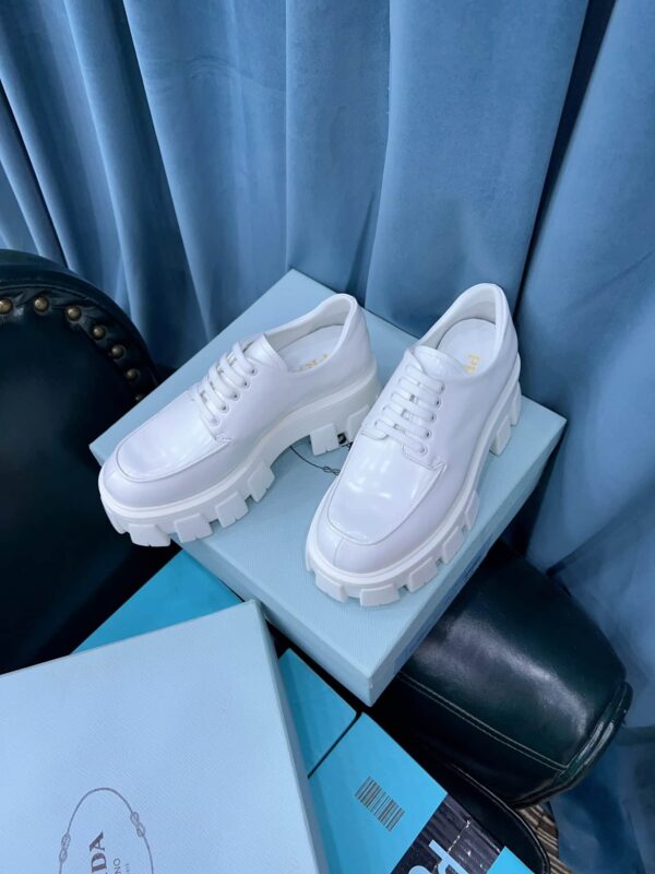 Prada Monolith Brushed Lace-Up Shoes White For Women 2.4in/60mm PRD 2EE356_B4L_F0009