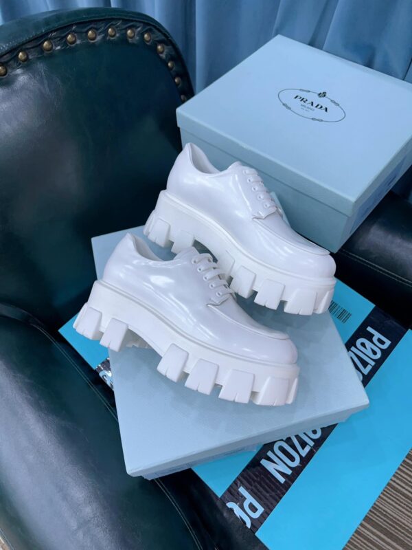 Prada Monolith Brushed Lace-Up Shoes White For Women 2.4in/60mm PRD 2EE356_B4L_F0009