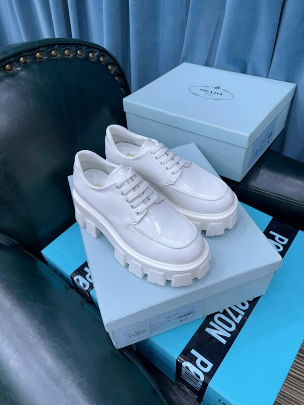 Prada Monolith Brushed Lace-Up Shoes White For Women 2.4in/60mm PRD 2EE356_B4L_F0009