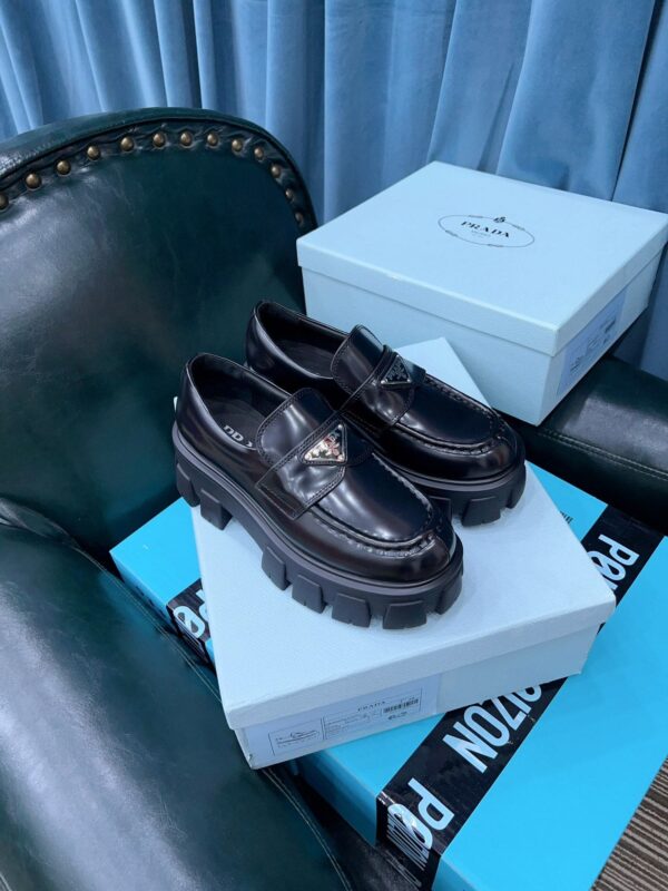 Prada Monolith Brushed Loafers Black For Women 2.4in/60mm PRD 2DE129_B4L_F0002 
