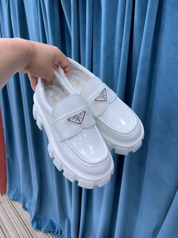 Prada Monolith Brushed Loafers White For Women 2.4in/60mm PRD 2DE129_B4L_F0009