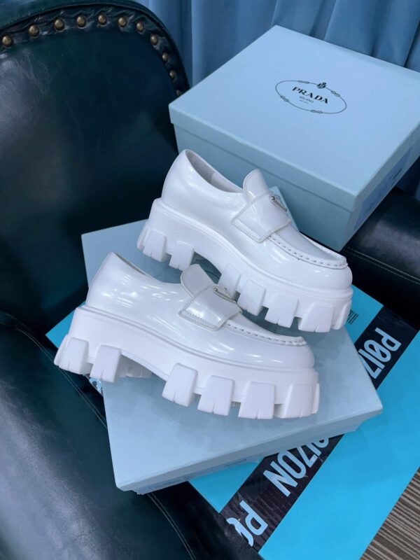 Prada Monolith Brushed Loafers White For Women 2.4in/60mm PRD 2DE129_B4L_F0009
