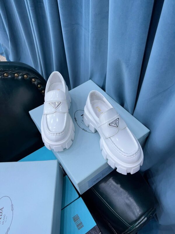 Prada Monolith Brushed Loafers White For Women 2.4in/60mm PRD 2DE129_B4L_F0009