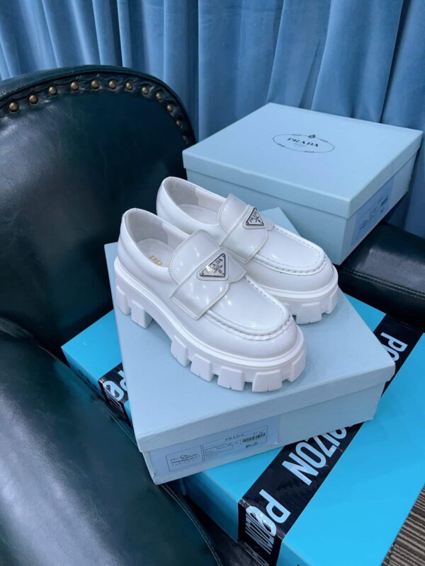 Prada Monolith Brushed Loafers White For Women 2.4in/60mm PRD 2DE129_B4L_F0009