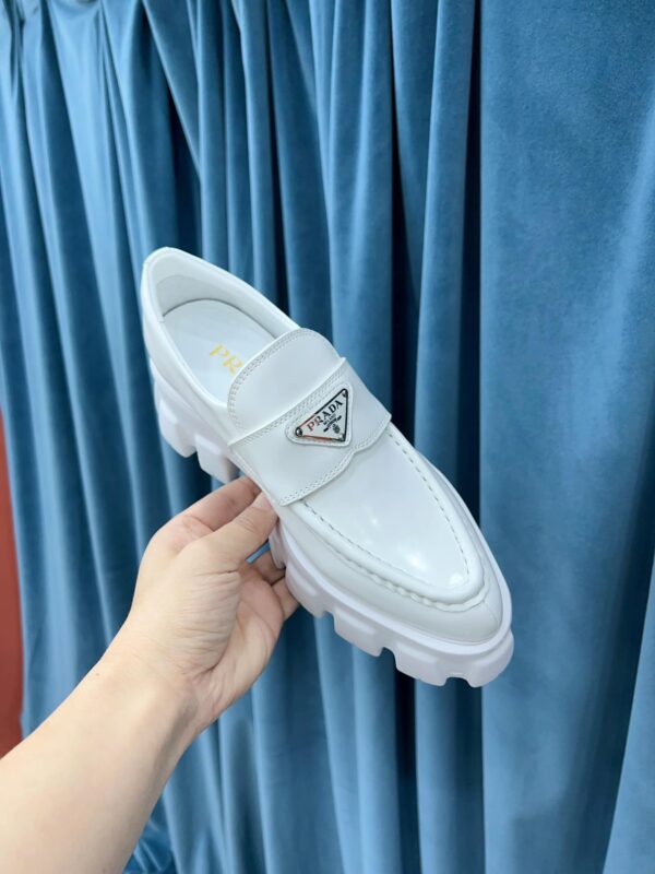 Prada Monolith Brushed Loafers White For Women 2.4in/60mm PRD