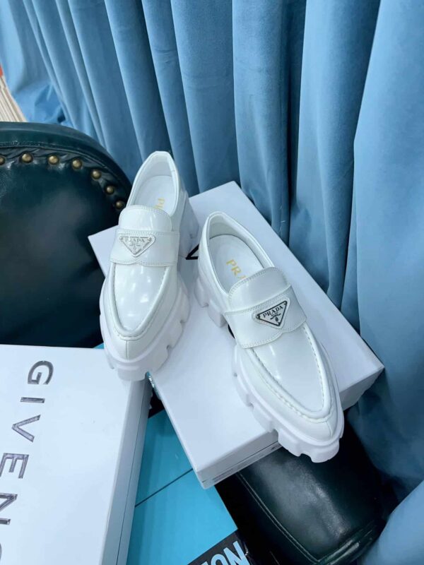 Prada Monolith Brushed Loafers White For Women 2.4in/60mm PRD