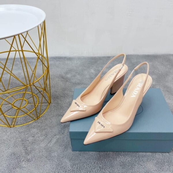 Prada Patent Sling-Back Pumps Beige For Women 3.5in/90mm PRD