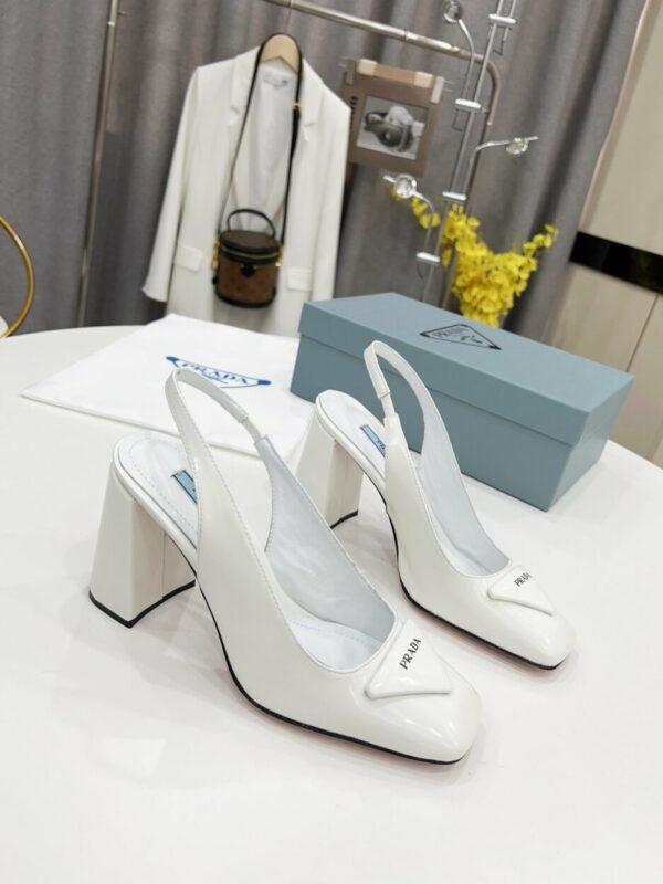 Prada Patent Sling-Back Pumps White For Women 3.5in/90mm PRD 