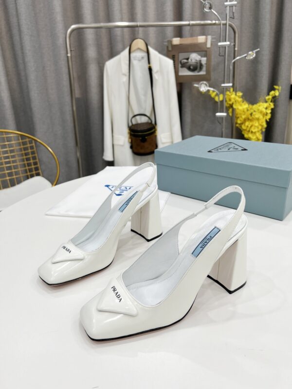 Prada Patent Sling-Back Pumps White For Women 3.5in/90mm PRD 